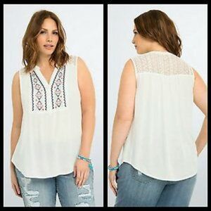 NWOT Torrid White Embroidered Gauze Tank Top 3x